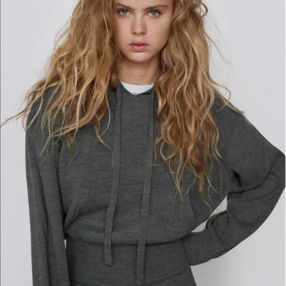 ZARA Hooded Crop Kangaroo Sweatshirt Hoodie M - Picture 5 of 15